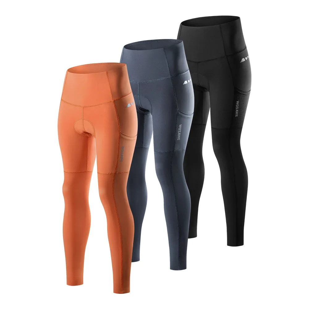 WOSAWE Women\'s Cycling Tights Long Padded Pant Bicycle Riding Tights Leggings with Side Pockets MTB Mountain Biking Pants BH188