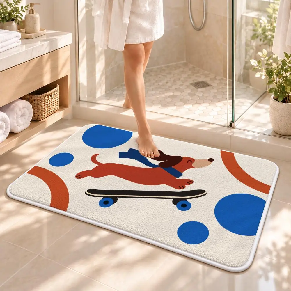 Skater Dachshund Floor Mat Flannel Rug Soft Non Slip Door Mat for Bathroom Bedroom Entryway Home Decor Gift 2
