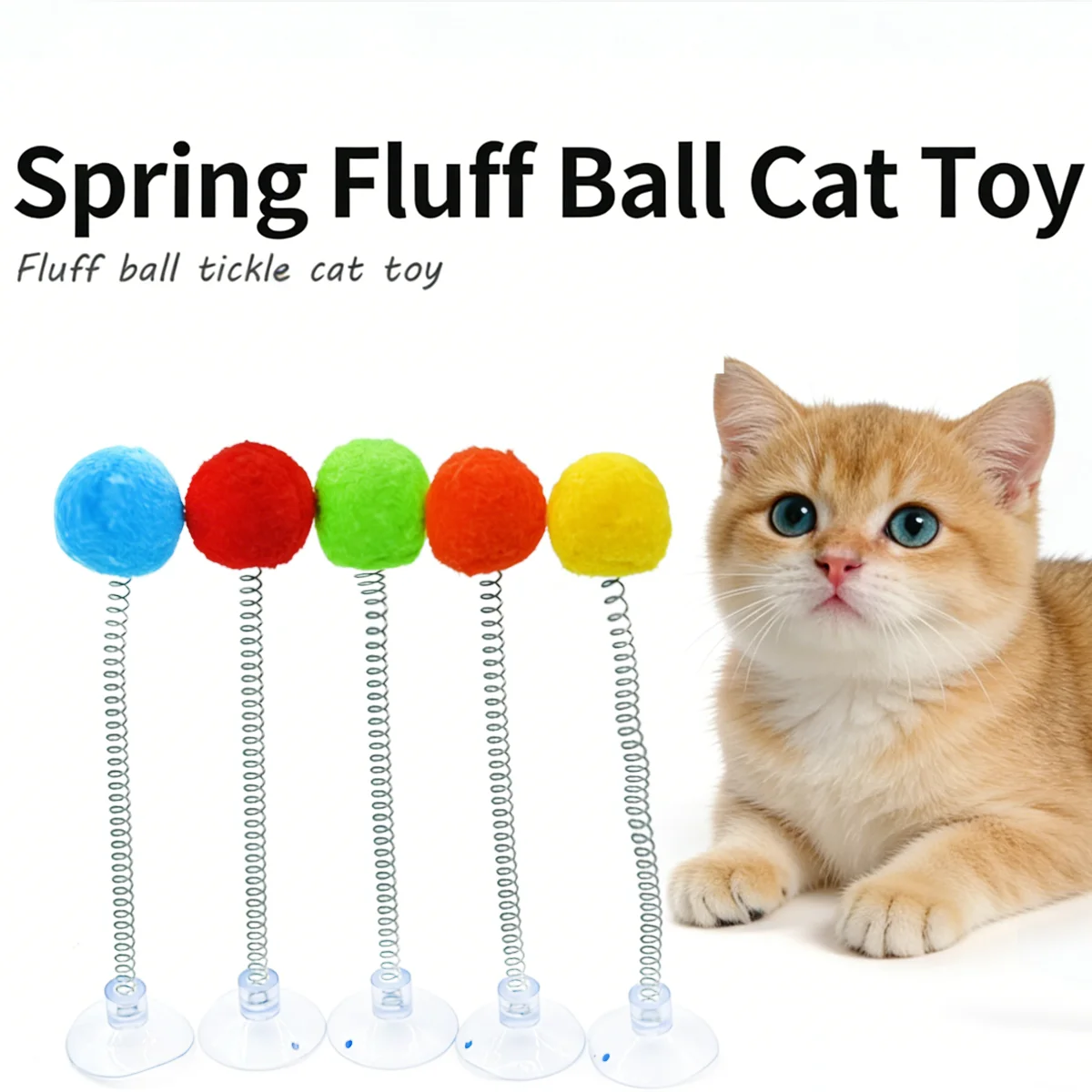 

1 Pc Cat Fur Ball Spring Toy Suction Cup Pet Interactive Toy Fun-colored Cat Teaser Stick