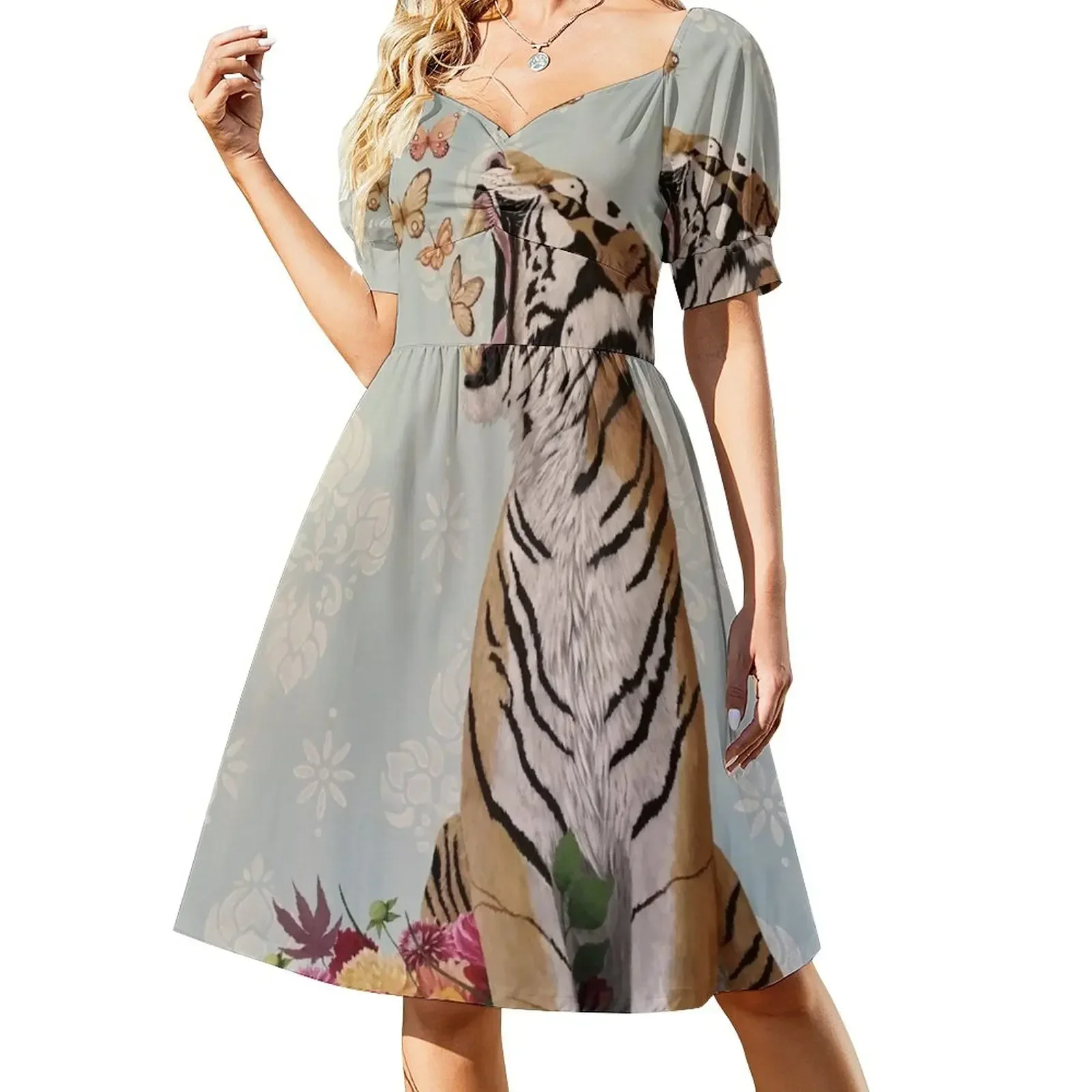 

Beautiful Tiger Short-Sleeved Dress Dress vintage luxury woman evening dress