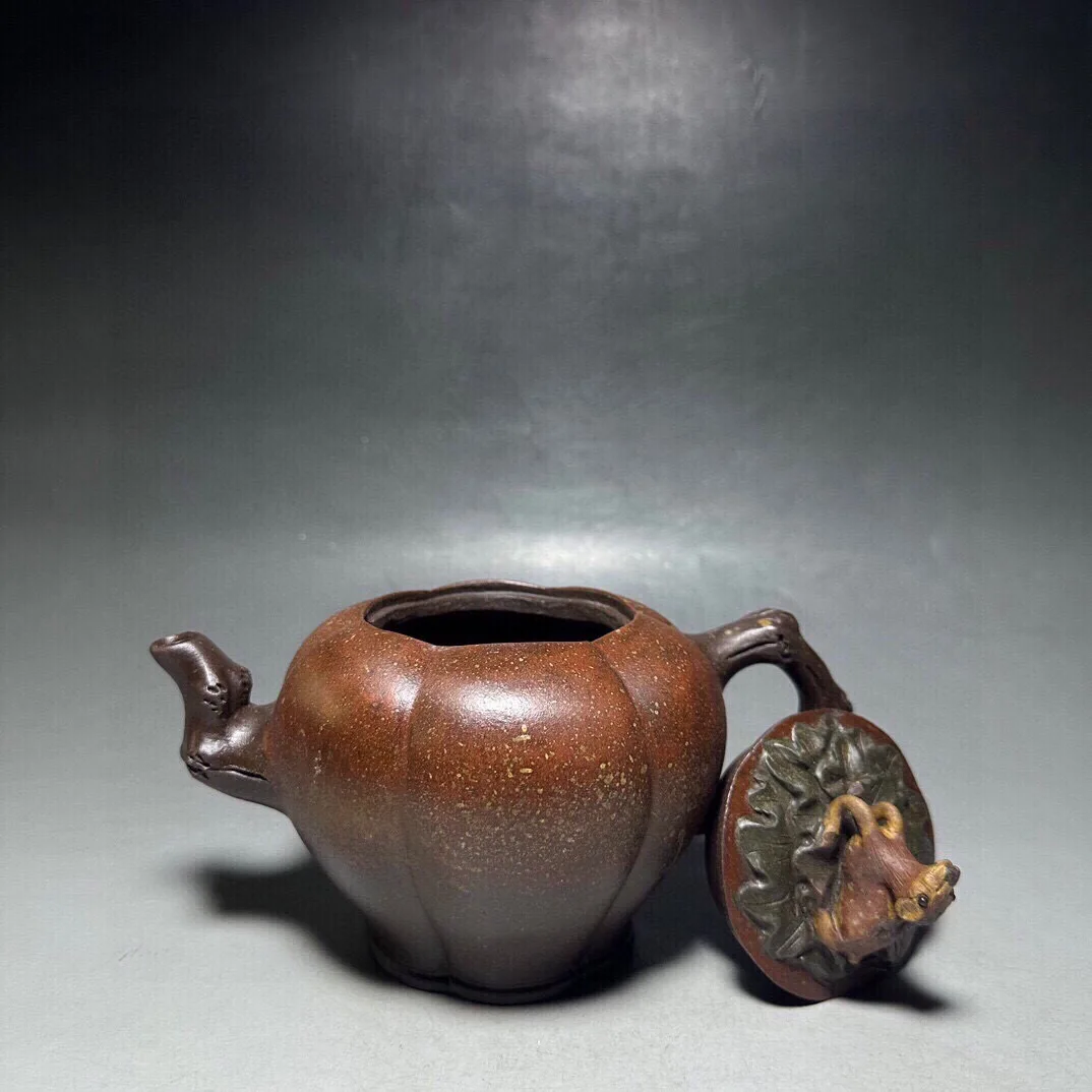 Old Chinese Handicraft Enameled YiXing Zisha (red stoneware) Teapot,deer, with mark, Free shipping