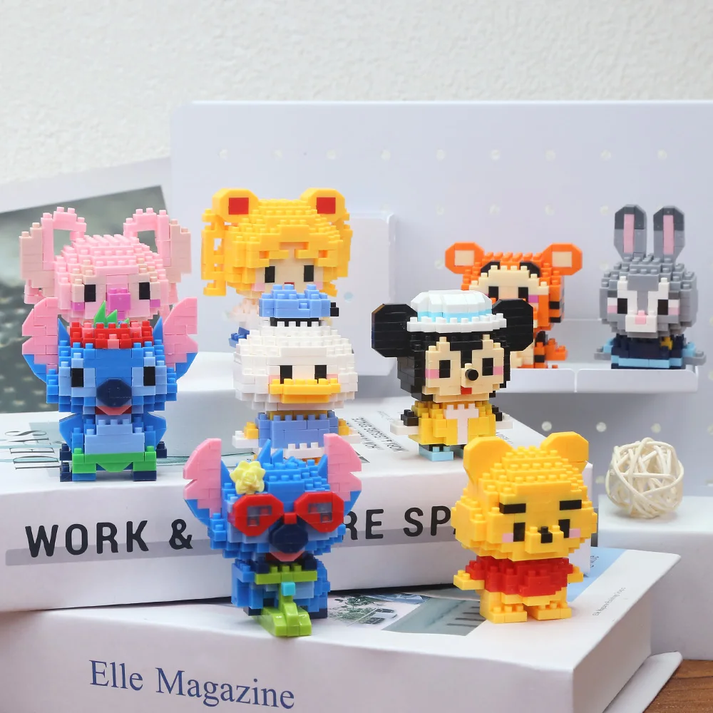 Disney anime princesa blocos de construção ponto mickey mouse mini figuras de brinquedo de ação blocos brinquedos tijolos montar brinquedos crianças