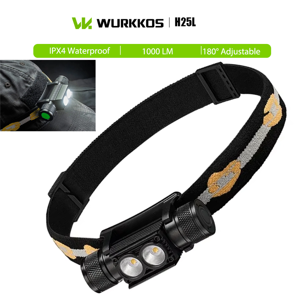 Wurkkos H25L Lightweight Portable Rechargeable Headlamp IPX4 Waterproof Torch with 1000 Lumen 180 °Adjustable for Camping Hiking 