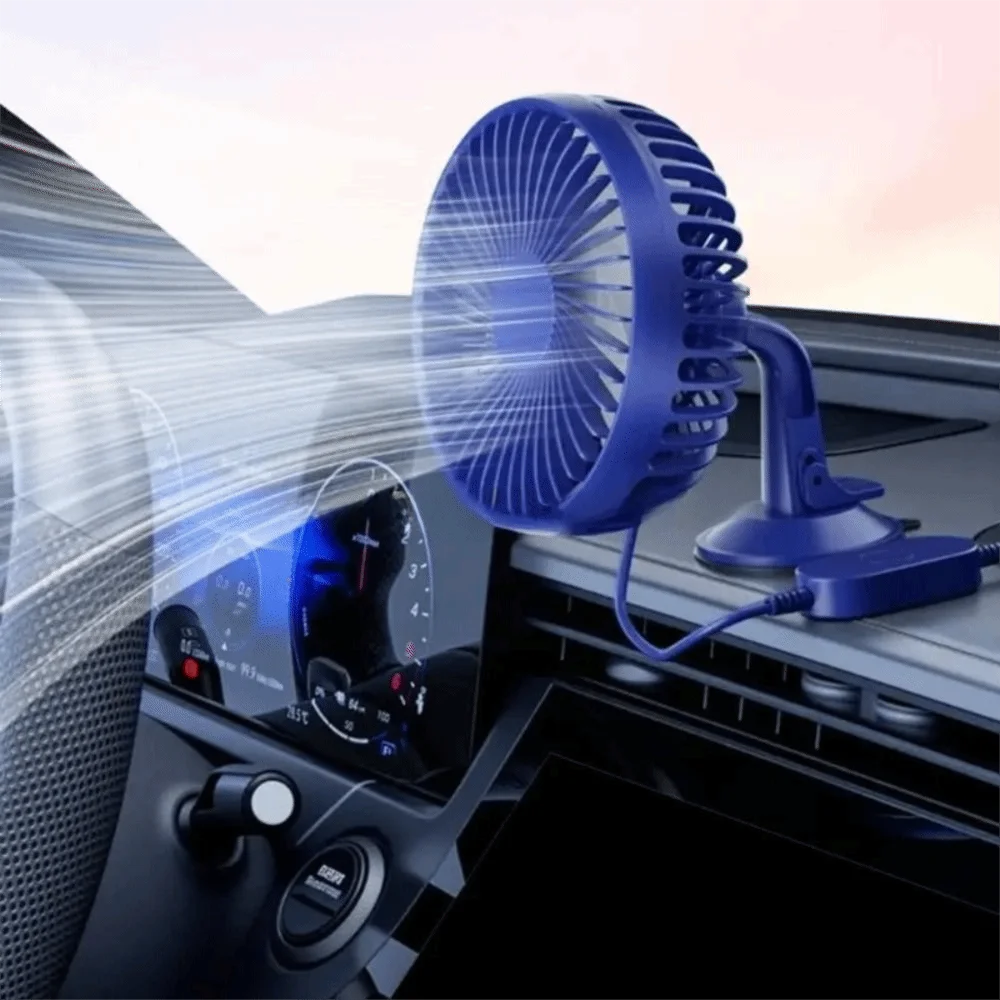 Strong Wind Power Dual-Head Car Fan Quiet Operation Dual Head Design Vehicle Cooling Fan 12V/24V Universal USB Power Port