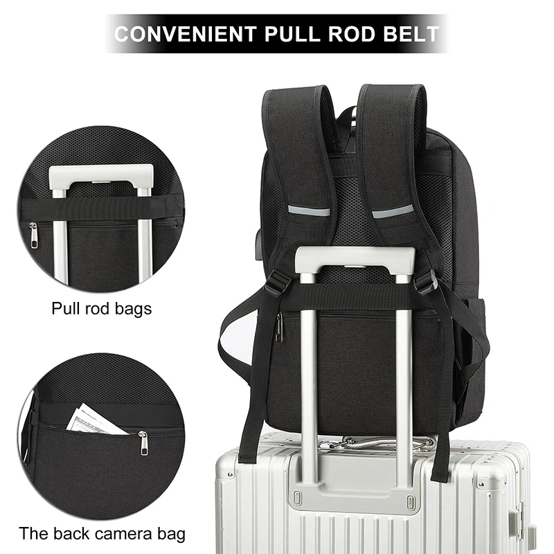 Mochila De diseño antirrobo para viaje, bolsa portátil de tela de nailon negro de gran capacidad con puerto de carga USB, nueva moda