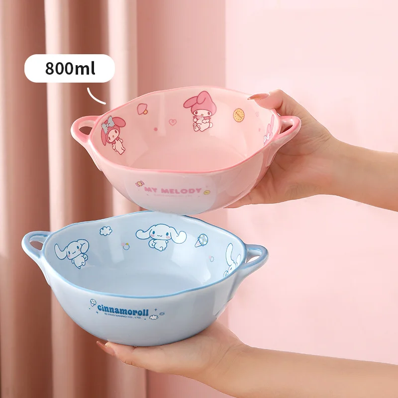 

Ins Hot Sanrios Hellokitty Two-Ear Soup Bowl Salad Bowl Cartoon My Melody Ceramic Bowl Dessert Bowl Cute Home Office Tableware