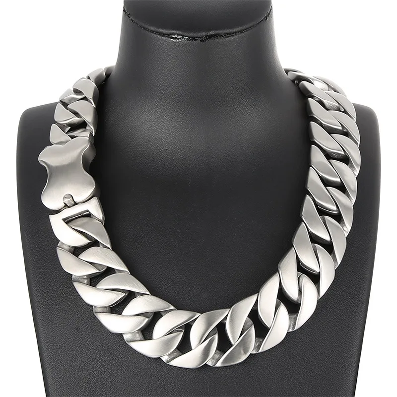 24/31mm Heavy Punk Curb Cuban Chain Necklace Jewelry Men Women Hiphop Matte Brush Stainless Steel Bike Biker Necklaces Bracelet