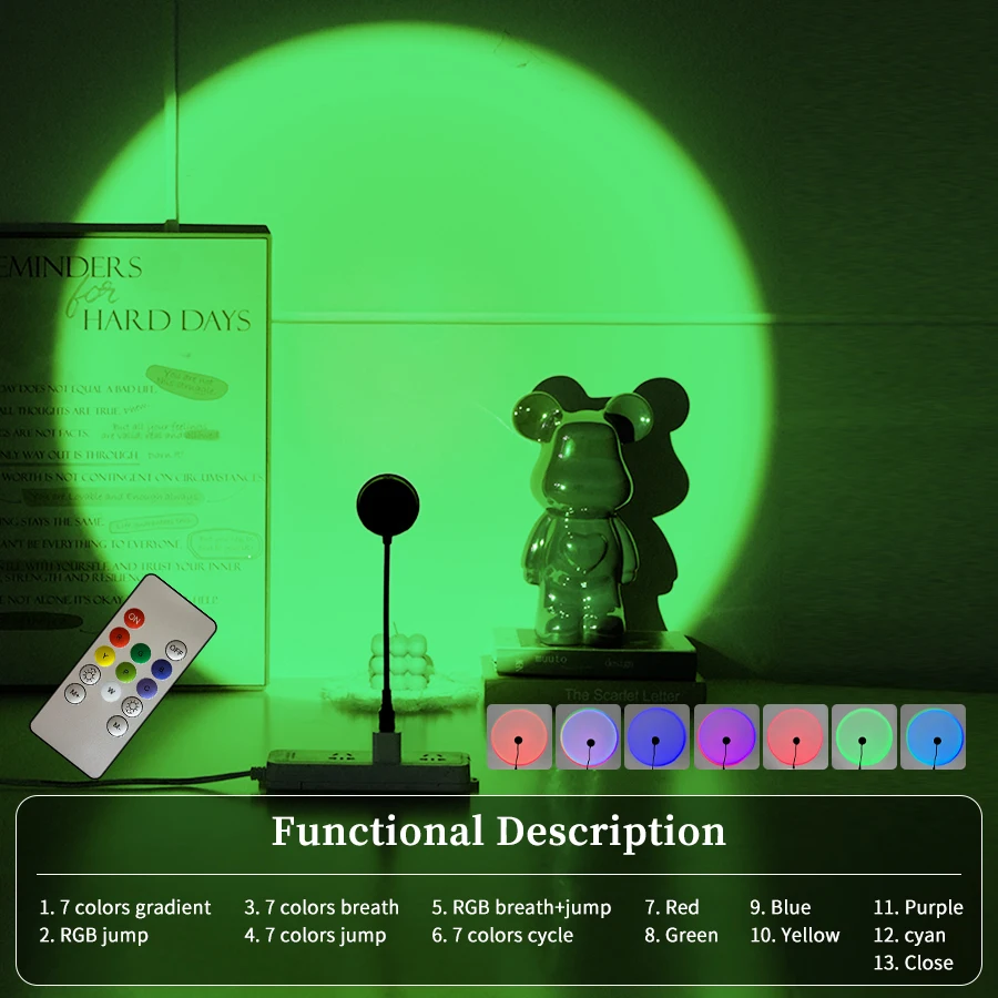 USB Sunset Lamp Night Light with Remote Control RGB Colorful Ambient Light for Holiday Party Lighting Selfie Bedroom Room Decor