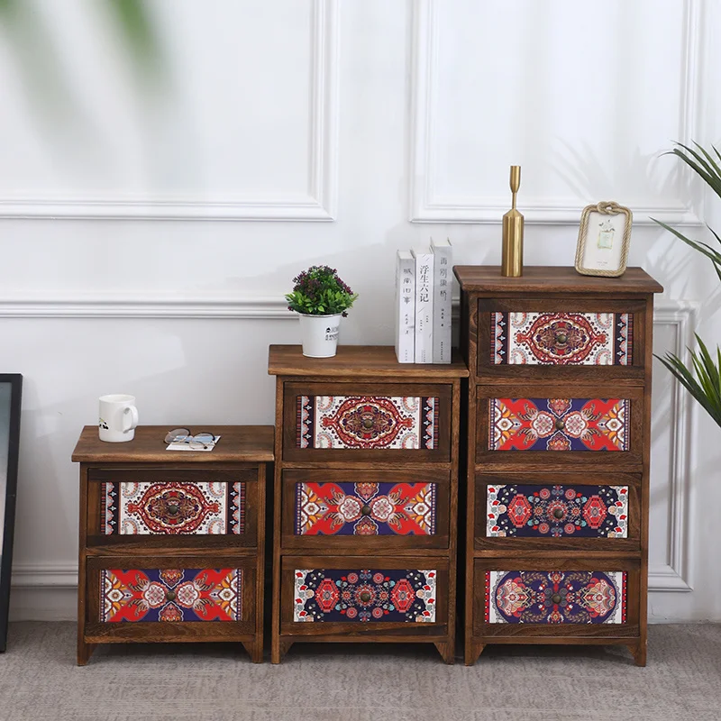 

Classic Black Walnut Solid Wood Cabinet Exquisite Painted Storage for Living Room Retro Bedroom Bedside Table with Refined Style