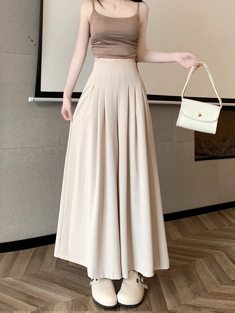 

Stylish Women Pleated Wide Leg Pantalons Solid All-match Trousers Party Nightclub High Waist Long Pant