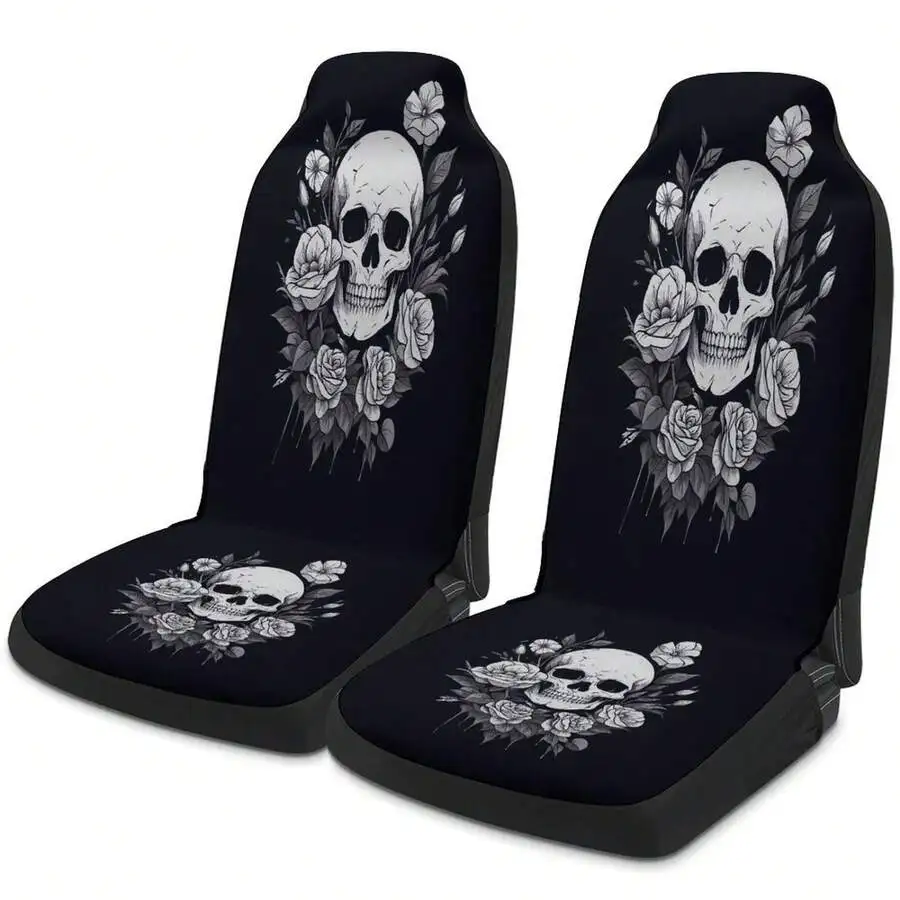 

Gothic Skull And Rose Car Seat Covers Set Universal For Cars SUVs Trucks