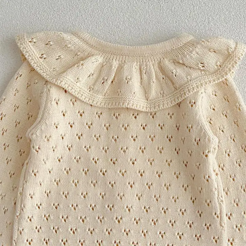 2026 Autumn New Baby Girl Long Sleeve Knitted Coat Girls Lapel Hollowed Out Sweater Cardigan Toddler Casual Clothes