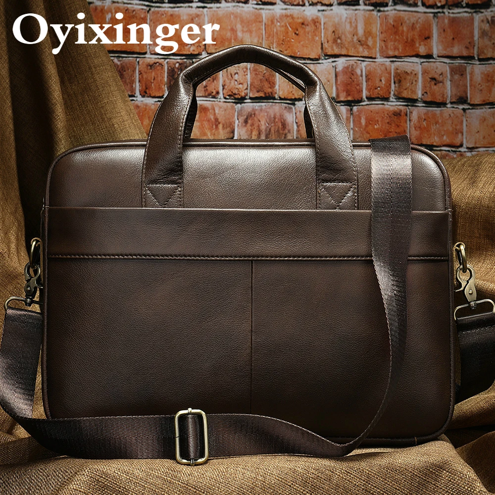 

OYIXINGER Men's Shoulder Bag Genuine Leather Men Briefcase Retro Male Messenger Bag Business Laptop Handbag For 15 Inch Laptop