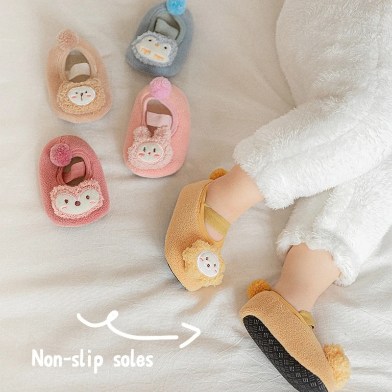 

Cartoon Animal Baby Slippers for Warmth and Safety Soft Non-slip Shoes Toddlers Floor Socks Toddlers Warm Walking Shoes