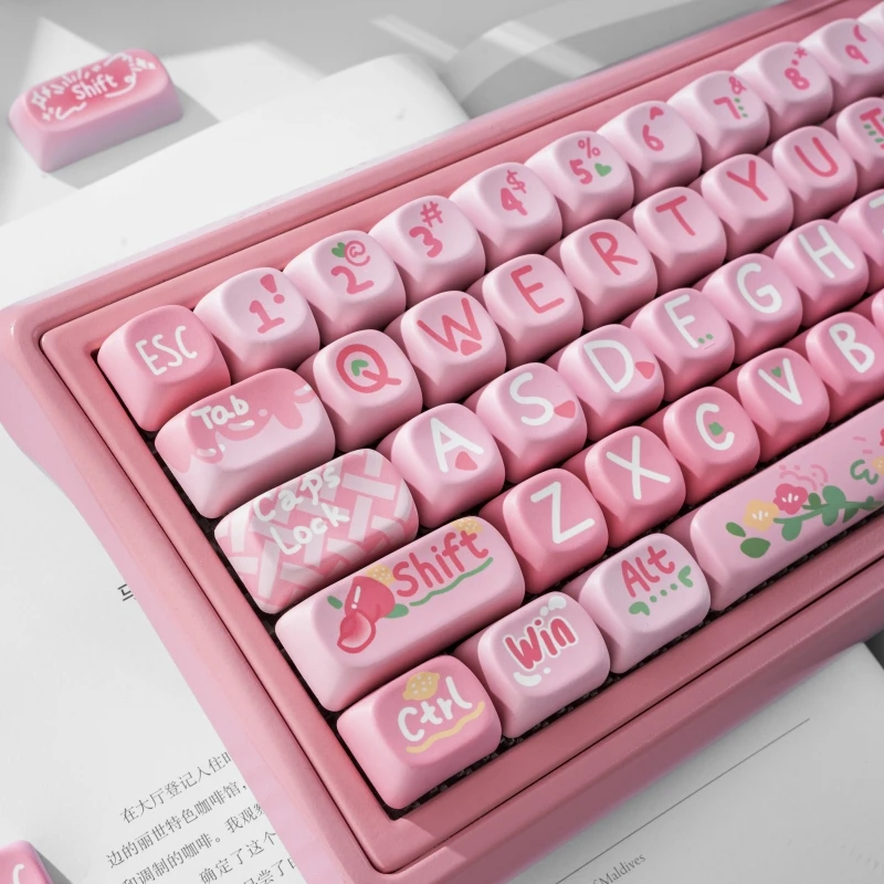 

130Keys Pink Peach Love Keycap Cherry Moa Pbt Material Pink Cartoon Fruit Keycap For Mechanical Keyboard Sublimation Keycaps