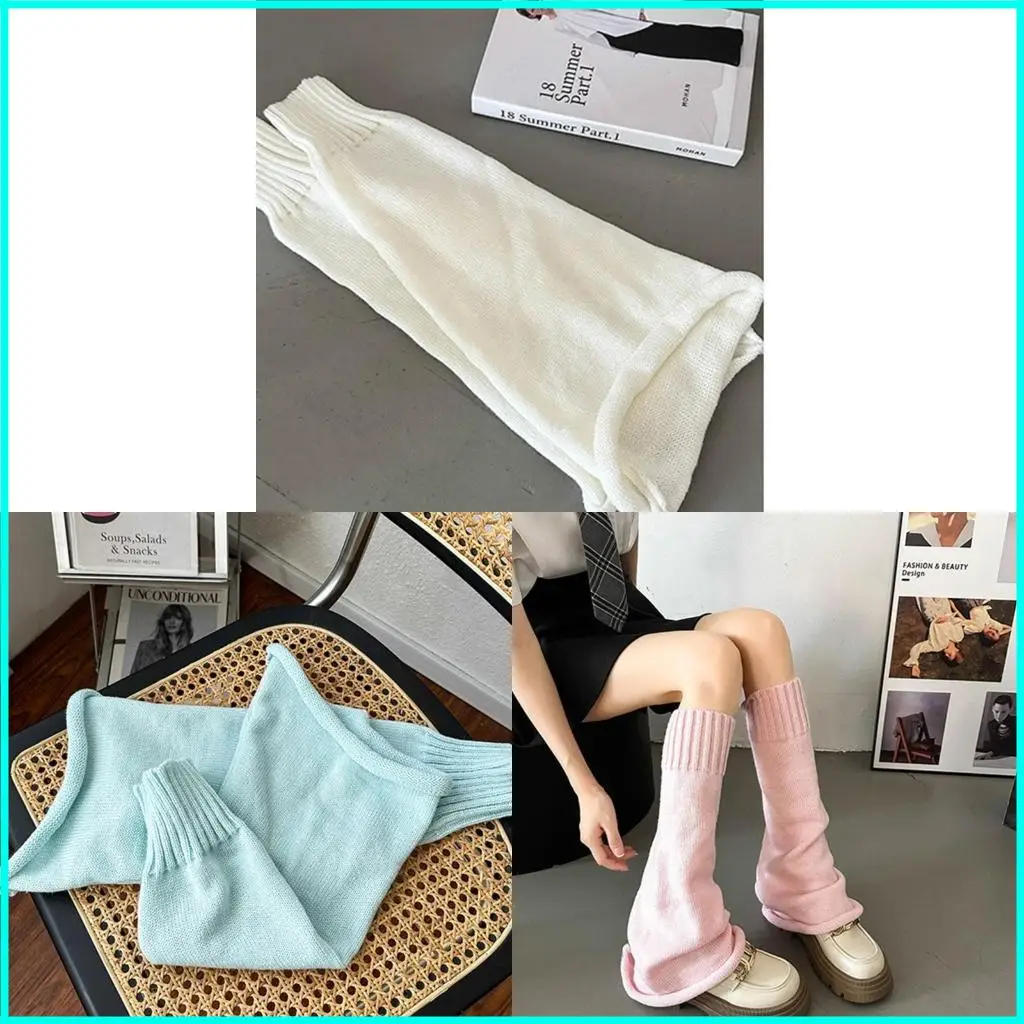 

Girls Lolitas Leg Warmers Y2K Knitted Flared Leg Sleeves Goth Crochet Baggy Cuffs Ankle Heap Socks JK Uniform Foot Cover