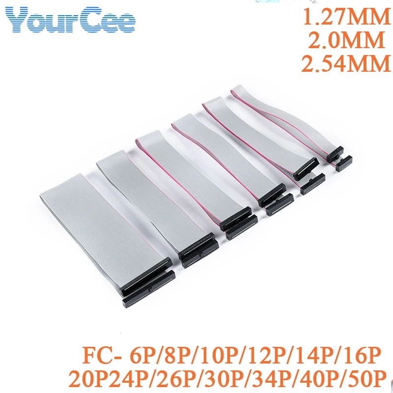 Gray Flat Ribbon Cable 1.27MM 2.0MM 2.54MM Pitch 20cm Data Line Wire FC-6/8/10/12/14/16/20/24/26/30/34/40/50P Pin Connector