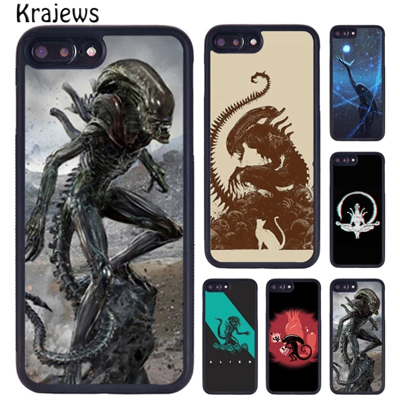 Krajews Funny Alien Artwork Pattern Rubber Phone Case For iPhone 16 15 14 XR XS 11 12 mini 13 Pro MAX Plus cover coque