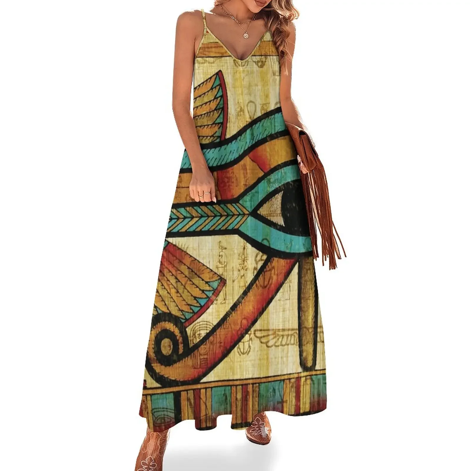 Eye of Horus Papyrus Sleeveless Dress Women's summer skirt summer women's suit dresses summer elegant dresses plus sizes