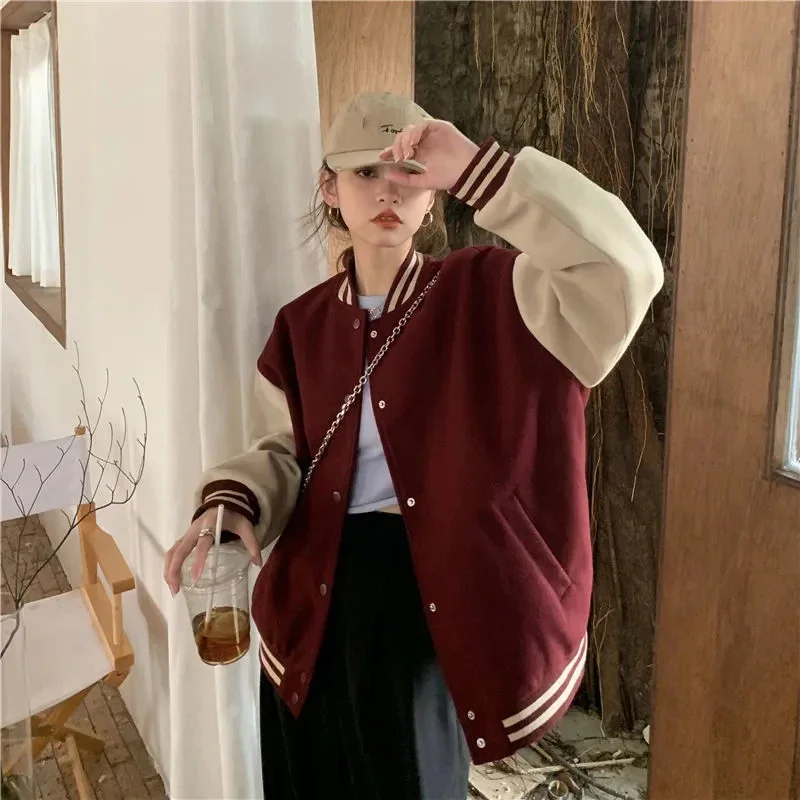 ميكست-خليط سترات بيسبول للنساء ، معطف بومبر المتضخم ، كل مباراة ملابس خارجية ، ملابس الشارع عادية ، Bf هاراجوكو Preppy ، الكورية ، Y2K