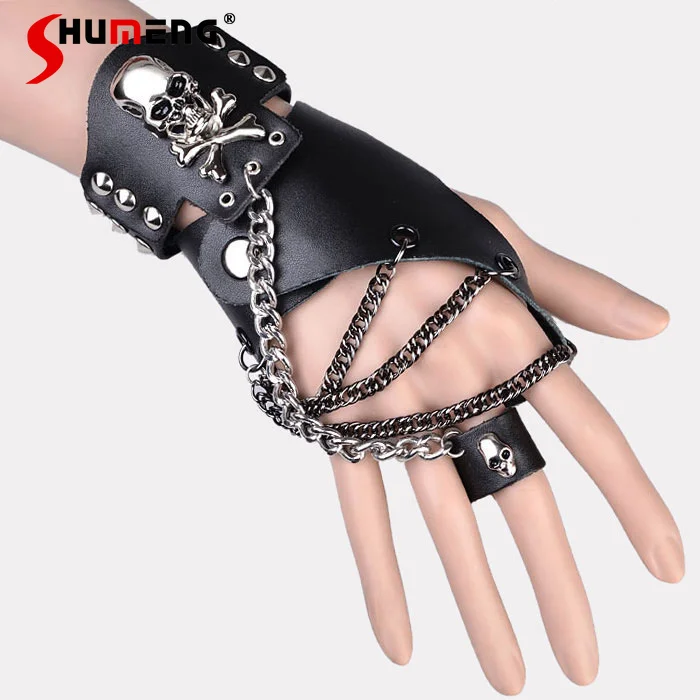 

Performance Rivet Chain Fashion Trends Fingerless Gloves Men Women Punk Gothic Breakdancing Streetwear Black Gloves Accessories