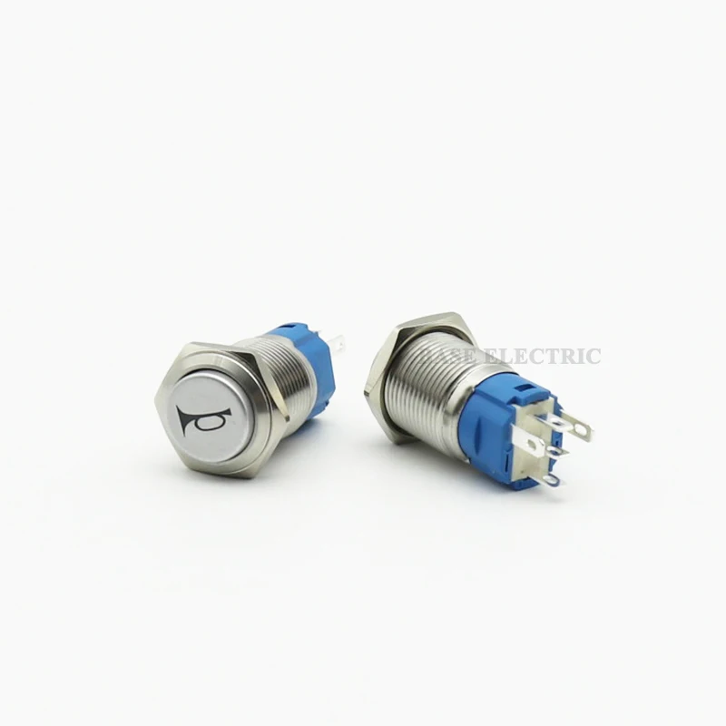 16mm 12-24V Car Led Light Momentary Horn Metal Button Switch Push Button Blue Green Red Yellow White