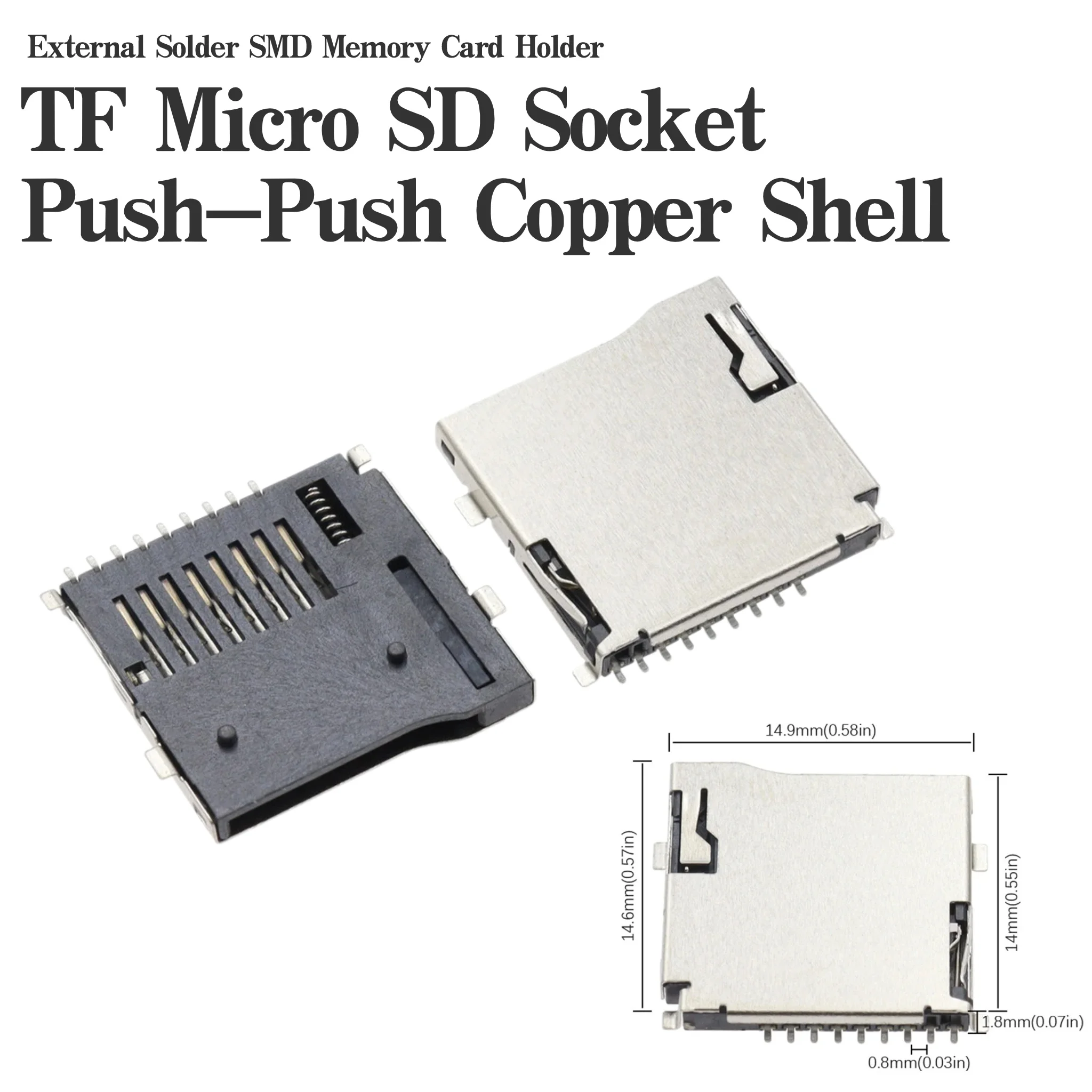 10-30-50pcs Micro SD TF Card Socket Push-Push Self-Eject External Solder SMD Memory Card Holder Slot Copper Shell Connector