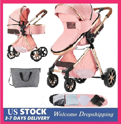 

2 in 1 Baby Stroller with Carrycot Reversible Seat 5-Point Harness for Newborn 0-3Y Lightweight Foldable 2-in-1 Baby Stroller
