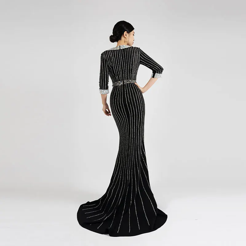 Baisha Luxury Evening Dress Rhinestones Beaded V Neck Long Dress Celebrity Party Costumes H392