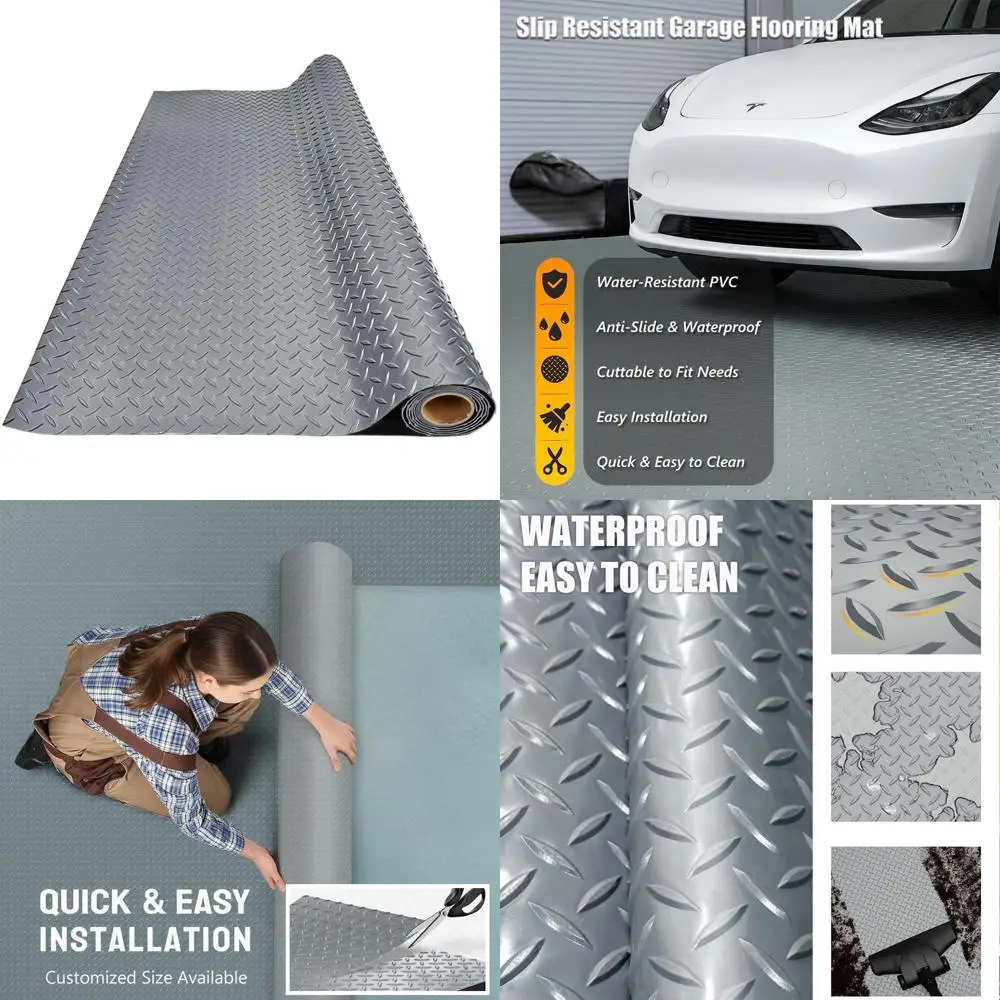 

Thick PVC Garage Floor Mat, Heavy-Duty Waterproof Non-Slip Protector for Cars, Trailers, SUVs, Basements, Gyms (Gray) 5ft x 15ft