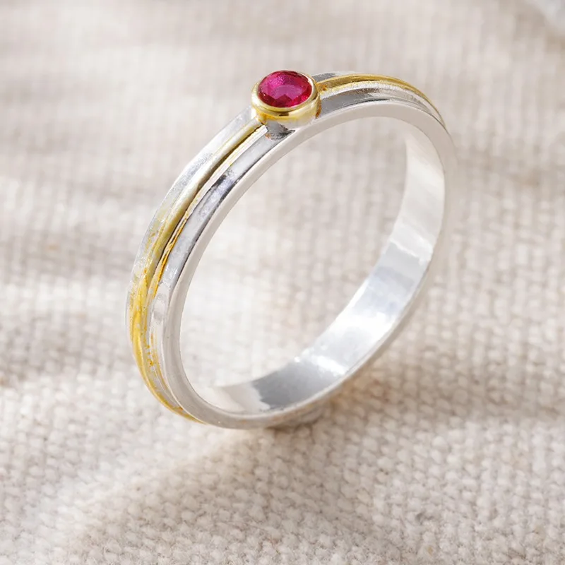 Women's Two Tone Simple Ring Red Cubic Zircon Embellishment Elegant Fashion Daily Commuting Ring Trend Jewelry