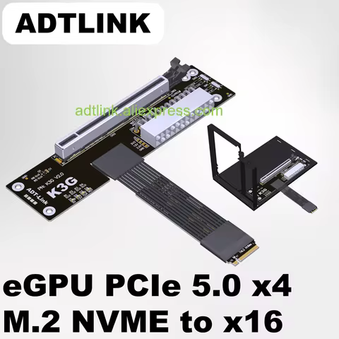 ADTLINK K3G PCIe 5.0 x4 Cable M.2 Key-M NVMe Graphics Card External with Bracket 128Gbs for ITX STX NUC NVIDIA RTX50x AMD RX90x