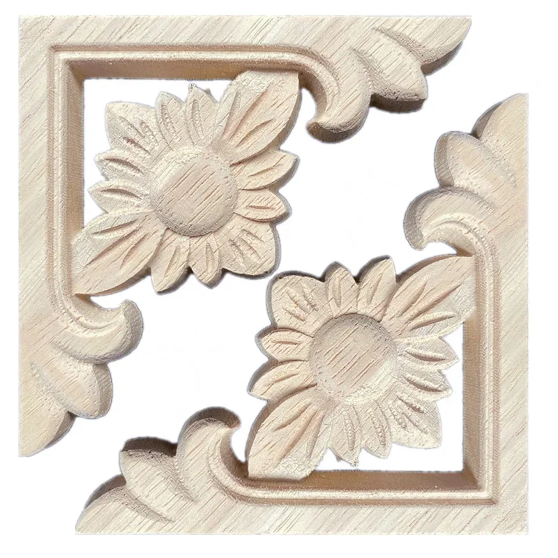 10PCS Solid Wood Door Heart Flower Decor Oval Decal Vintage Carved Applique Onlay Woodcarving Hollow Lace Furniture Ornament