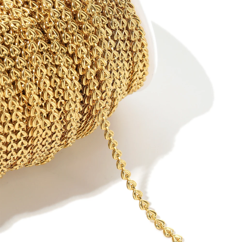 1 Meter 18k vergoldete Edelstahl-Herz-Rolokette für DIY Brillenkordel, Schmuck, Armbandherstellung, Halskette, Körperketten – Detail 4