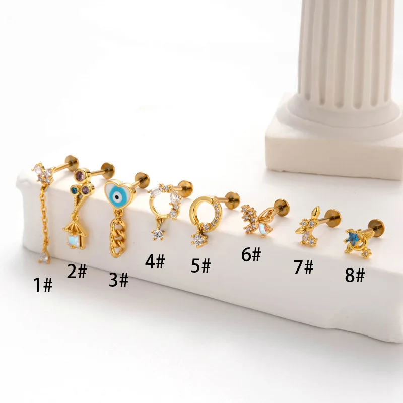 

1PC Butterfly Wings Ear Bone Stud Trend Women's Earrings G23 Titanium Lip Stud Chain Drop Stud Earrings Piercing jewelry