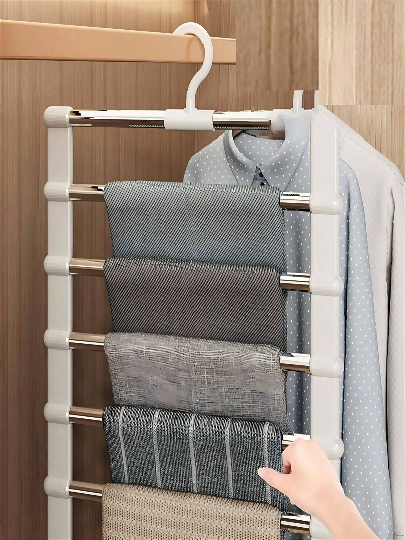 1pc Multi-Layer Pants Hanger - Clothing Forms A Space-Saving, Non-Slip Wardrobe Organizer For Scarves, Jeans, Pants