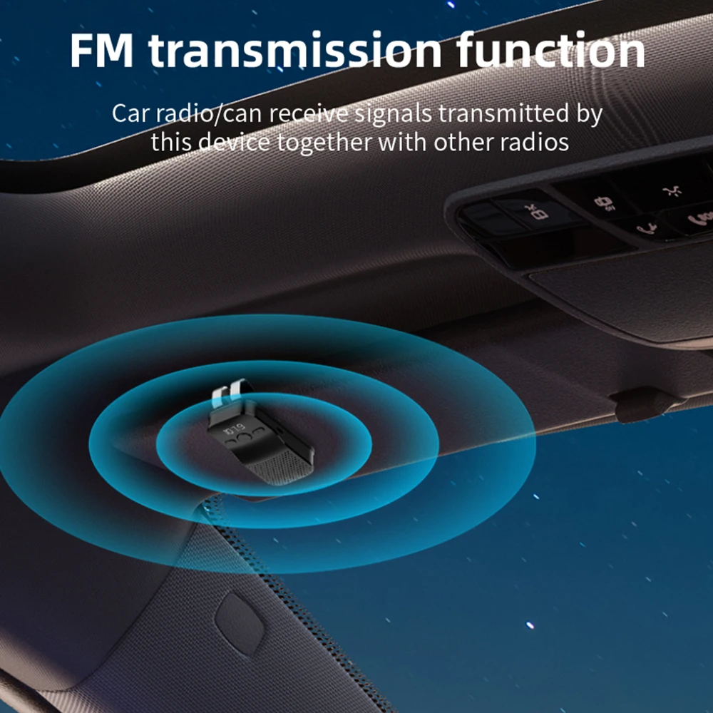 Bluetooth 5.4 Speaker Handsfree Car Kit FM Transmission Sun Visor Clip Wireless Audio Receiver Speakerphone Loud Music Player