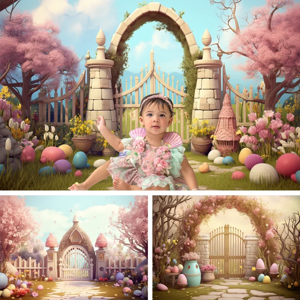 

Spring Photography Garden Arch Easter Egg Flower Grass Cake Smash Decorate Baby Shower Birthday Portrait Background Photo Studio