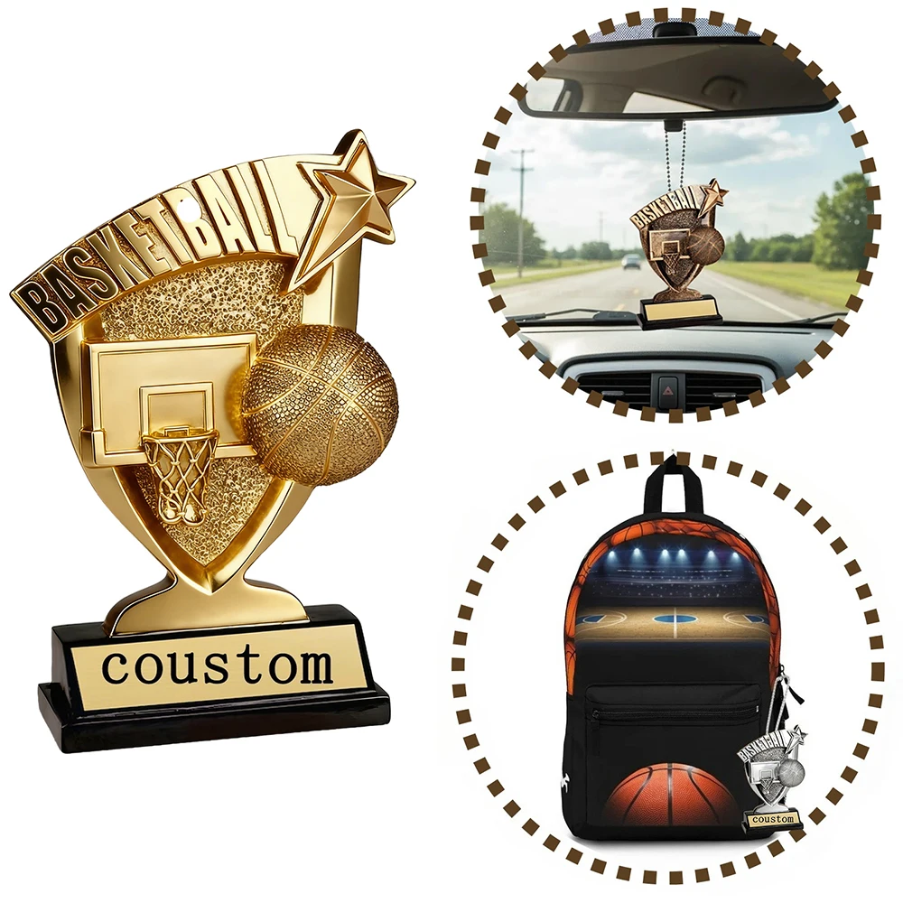 

Basketball Medal Custom Text Car Pendant Personalised Car Interior Supplies Backpack Hanging Ornaments Diy Boy Family Gift