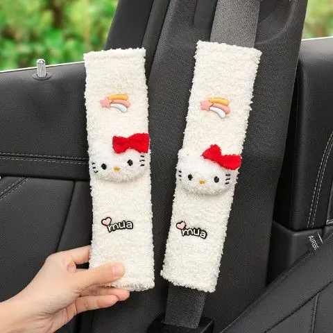 Sanrio Car Seat Belt Cover Hello Kitty Adjustable Car Safety Belt Cover Shoulder Pad Kids Adults Car Interior Accessories