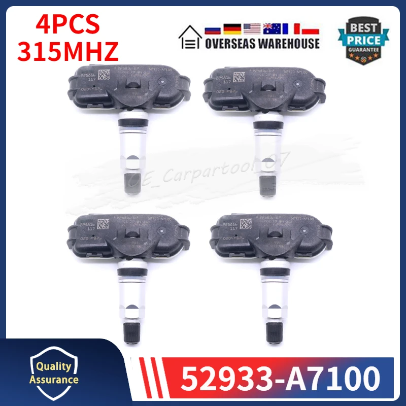 52933-A7100 52933A7100 TPMS 315MHZ Car Tire Pressure Monitor System Sensor 4PCS For 2013-2015 Kia Cerato