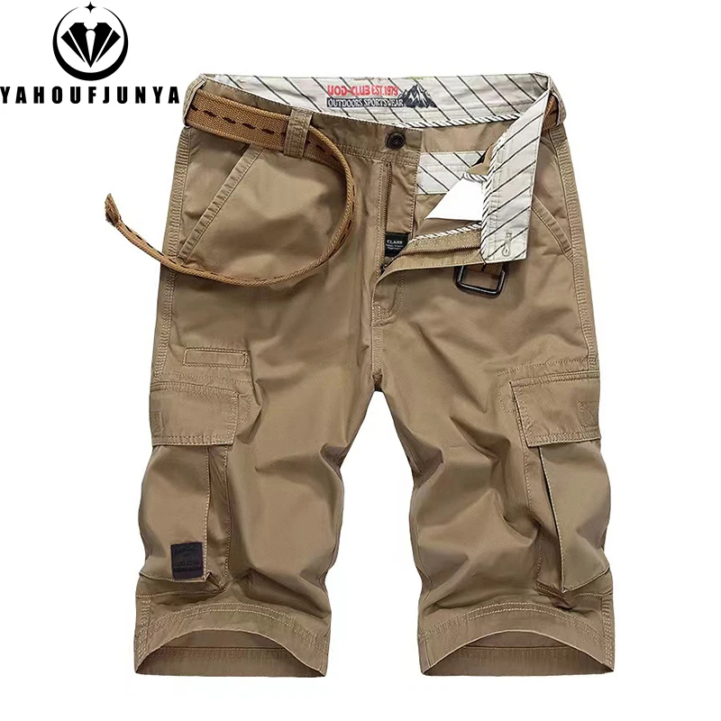 Hots 2025 Men Summer Solid Color Cotton Cargo Straight Shorts Men Outdoor Leisure Button High-Quality Design Shorts Male Pants