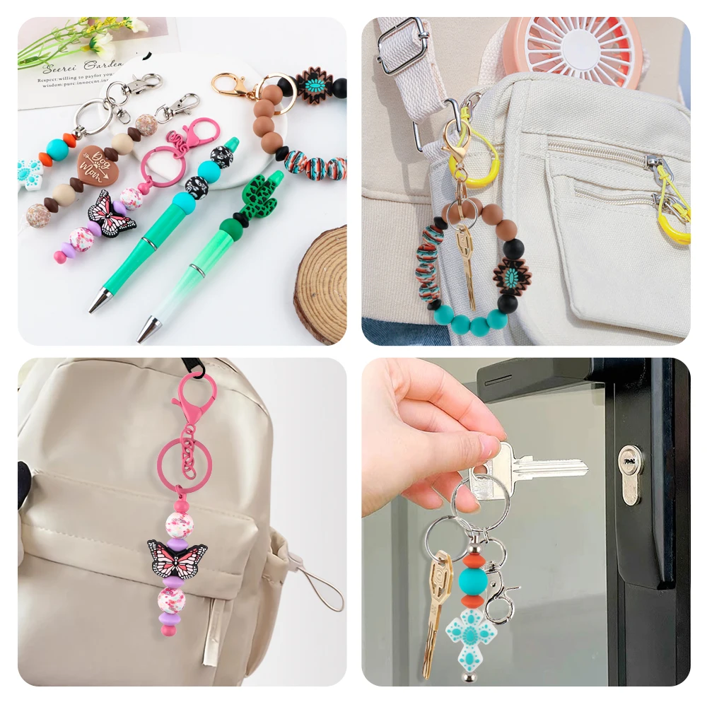 34Pcs/set Silicone Beads Kit Silicone Round Bead Focal Bead DIY KeyChain Bracelet Necklace Jewelry Accessories