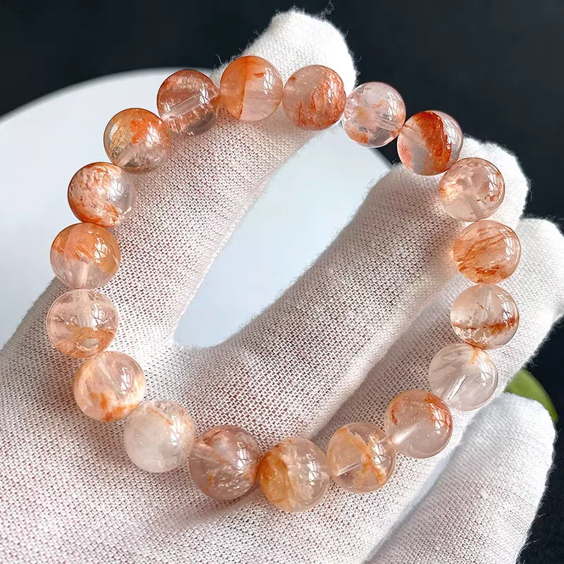 Natural Red Sericite Phantom Clear Round Beads Bracelet Crystal Orange Garden Snow Phantom Women Men 8mm 9mm 10mm 11mm AAAAA