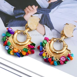 Ztech Ethnic Bohemian Vintage Handmade Hanging Colorful Stone Dangle Metal Drop Earrings Big Long Jewelry Accessories For Women