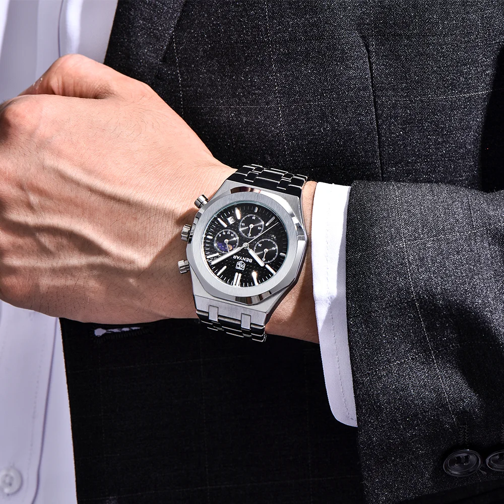 Relógio de Luxo BENYAR com Fas - Moonphase Complication Watch avaliação e preço