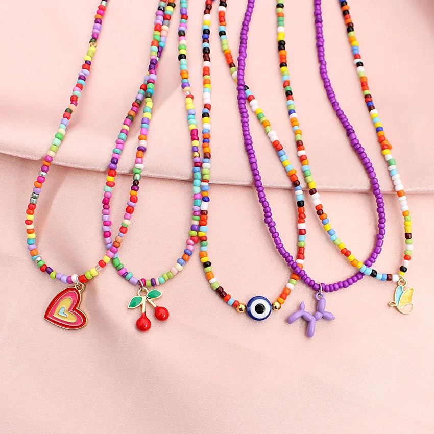 Heart Beads Choker Neck 2022 Korean Fashion Evil Eye Short Chain Collar Handmade Female Pendant Necklace Women Boho Jewelry Gift
