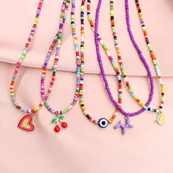 Heart Beads Choker Neck 2022 Korean Fashion Evil Eye Short Chain Collar Handmade Female Pendant Necklace Women Boho Jewelry Gift