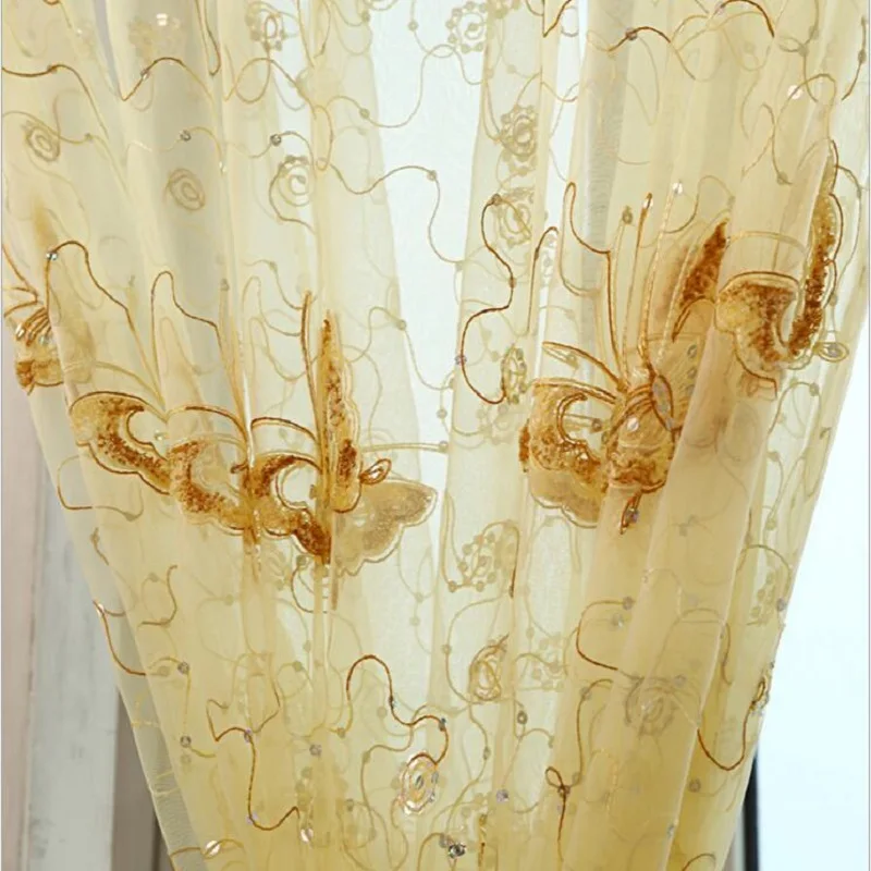 Romantic Modern Embroidered Sequins Butterfly Rustic Sheer Purple Voile Curtains for Living Room Bedroom Kitchen 344&C