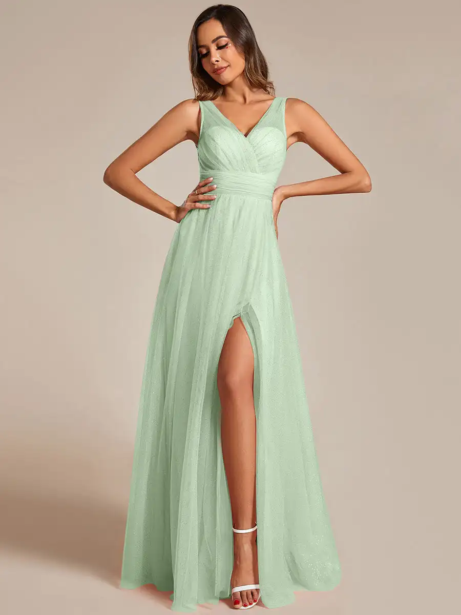 

Sexy Evening Dresses Deep V-Neck Sequin Shoulder Strap Sleeveless Backless 2025 Ever Pretty of Mint Green Bridesmaid dress